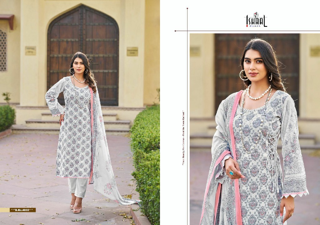 Ishaal Kesariya Vol-4 Wholesale Pure Lawn Cotton Printed Dress Material