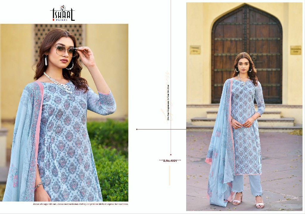 Ishaal Kesariya Vol-4 Wholesale Pure Lawn Cotton Printed Dress Material