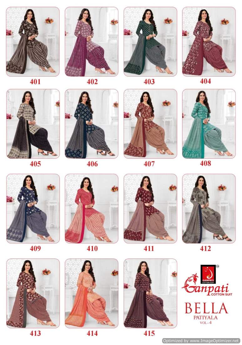 Ganpati Bella Patiyala Vol-4 Wholesale Cotton Printed Patiyala Dress Material