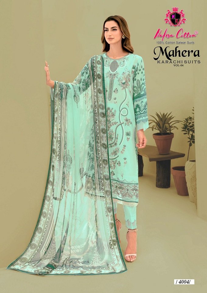 NAFISA COTTON MAHERA KARACHI SUITS VOL 4 FANCY PAKISTANI PRINTED UNSTITCH SUIT