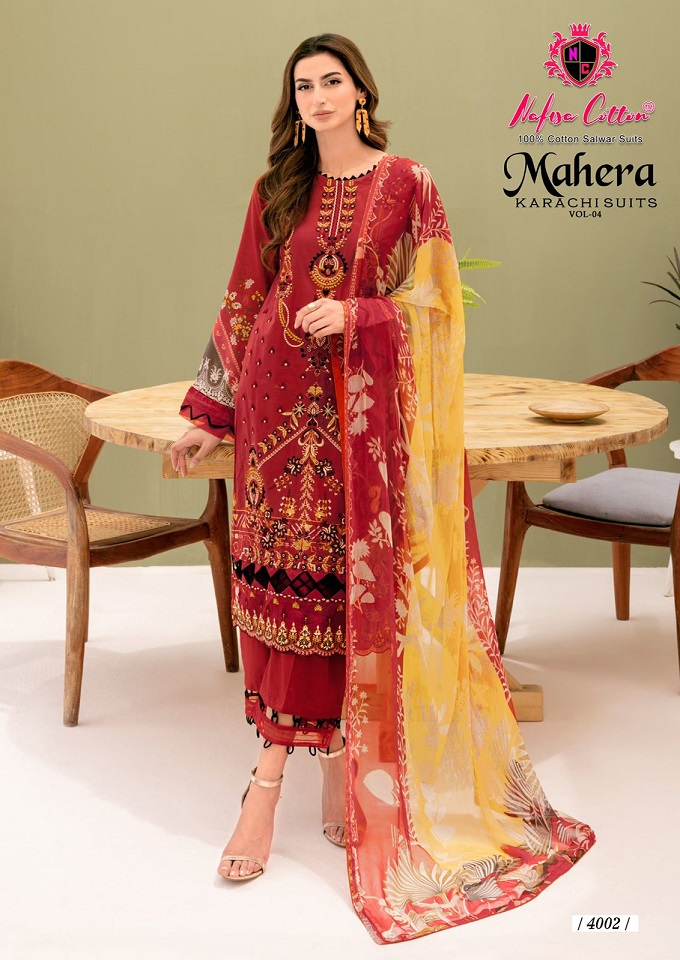 NAFISA COTTON MAHERA KARACHI SUITS VOL 4 FANCY PAKISTANI PRINTED UNSTITCH SUIT