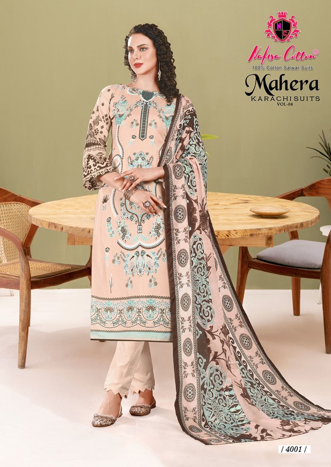 NAFISA COTTON MAHERA KARACHI SUITS VOL 4 FANCY PAKISTANI PRINTED UNSTITCH SUIT