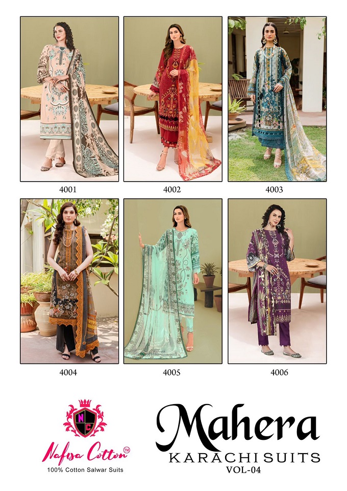 NAFISA COTTON MAHERA KARACHI SUITS VOL 4 FANCY PAKISTANI PRINTED UNSTITCH SUIT