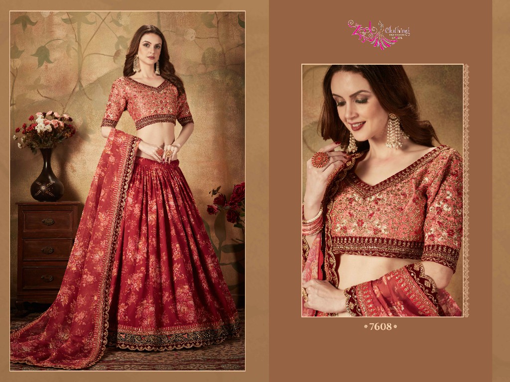 Zeel Clothing Floral Vol-1 Wholesale Organza Fabrics Lehenga Choli