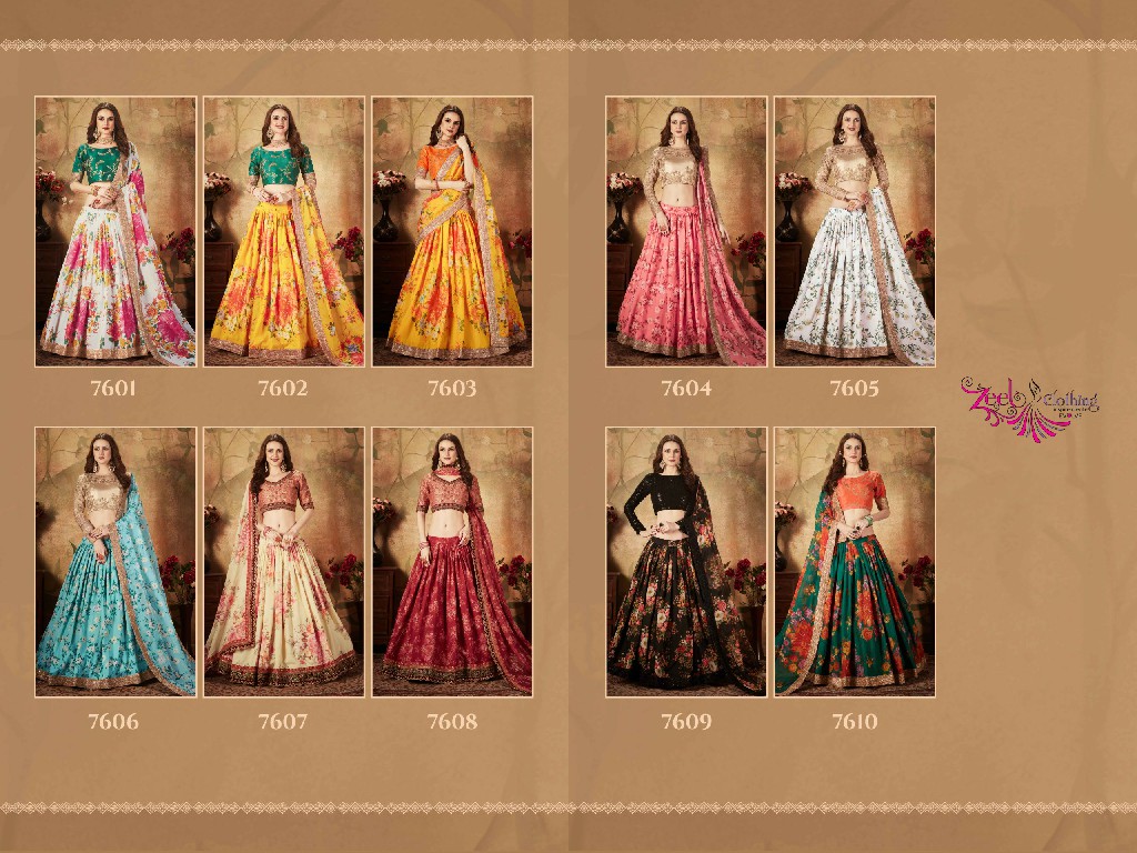 Zeel Clothing Floral Vol-1 Wholesale Organza Fabrics Lehenga Choli