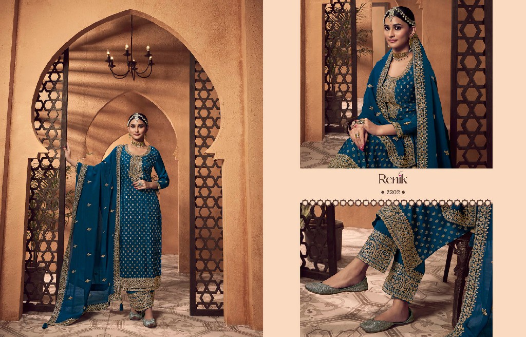 RENIK FASHIONS PRESENTS MUSKAN STYLISH VISCOSE DOLA JACQUARD WITH EMBROIDERY WORK SALWAR SUIT DRESS MATERIAL