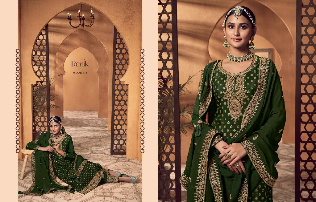 RENIK FASHIONS PRESENTS MUSKAN STYLISH VISCOSE DOLA JACQUARD WITH EMBROIDERY WORK SALWAR SUIT DRESS MATERIAL