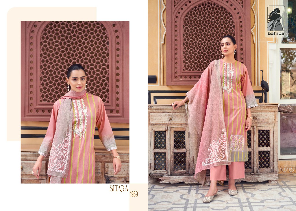 Sahiba Sitara Wholesale Pure Cotton With Neck Patti Embroidery Suits