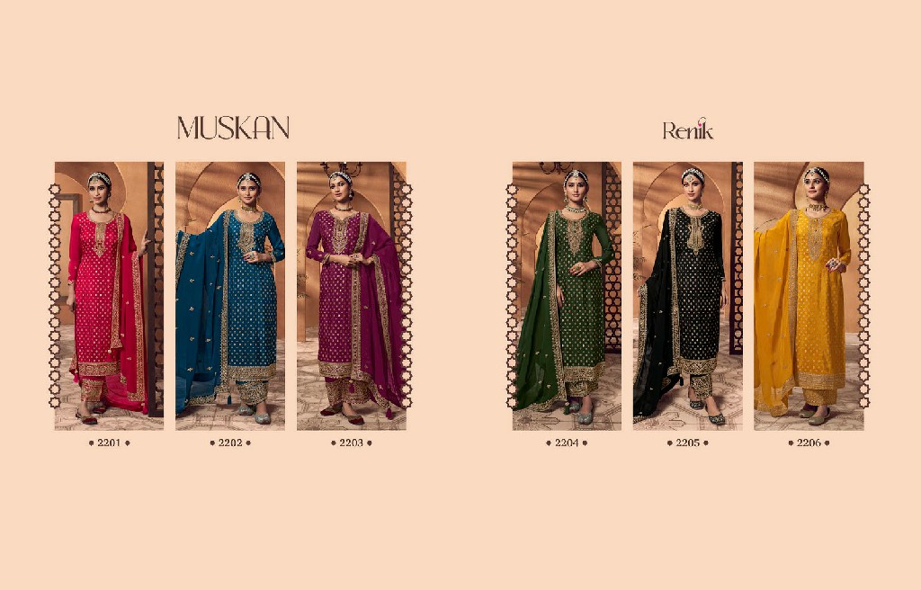 RENIK FASHIONS PRESENTS MUSKAN STYLISH VISCOSE DOLA JACQUARD WITH EMBROIDERY WORK READYMADE SALWAR SUIT