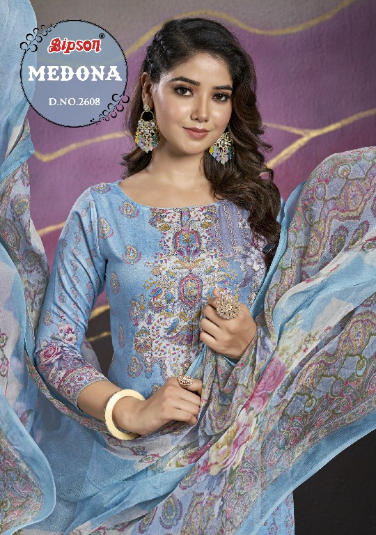 Bipson Medona 2608 Wholesale Pure Satin With Embroidery Dress Material