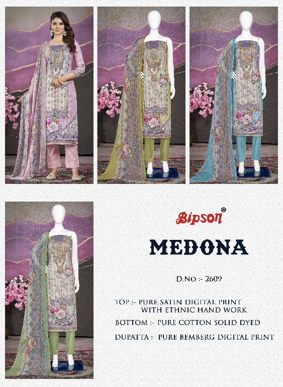 Bipson Medona 2609 Wholesale Pure Satin With Embroidery Dress Material