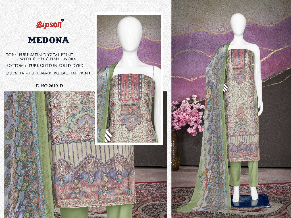 Bipson Medona 2610 Wholesale Pure Satin With Embroidery Dress Material