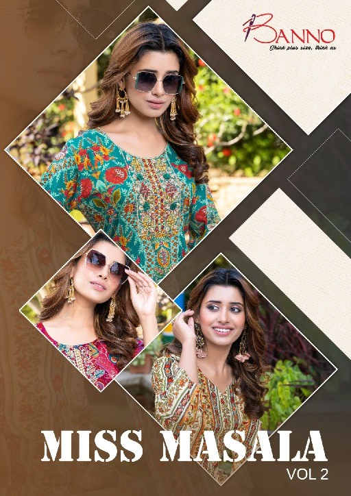 BANNO SHRUTI PRESENTS MISS MASALA VOL 2 DAILY USE VISCOSE THREAD & HAND EMBROIDERED READYMADE KURTI