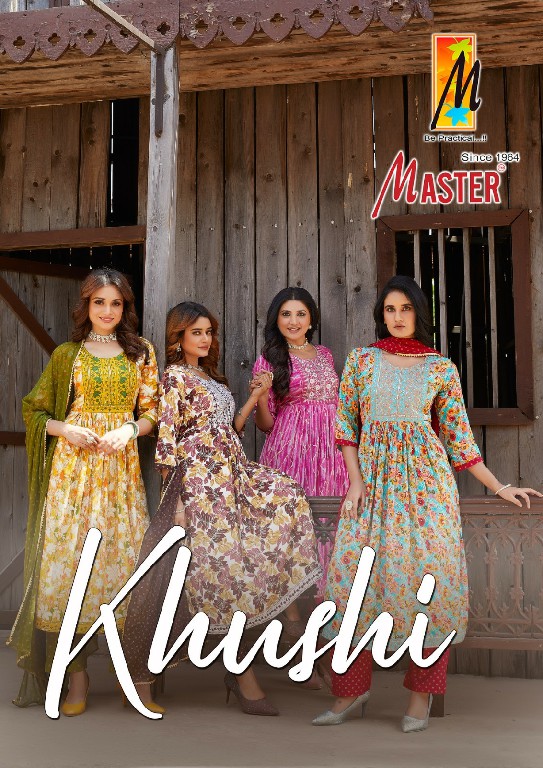 Master Khushi Wholesale Rayon Foil Ghera Tops With Pant And Dupatta