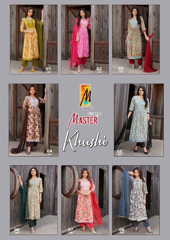 Master Khushi Wholesale Rayon Foil Ghera Tops With Pant And Dupatta