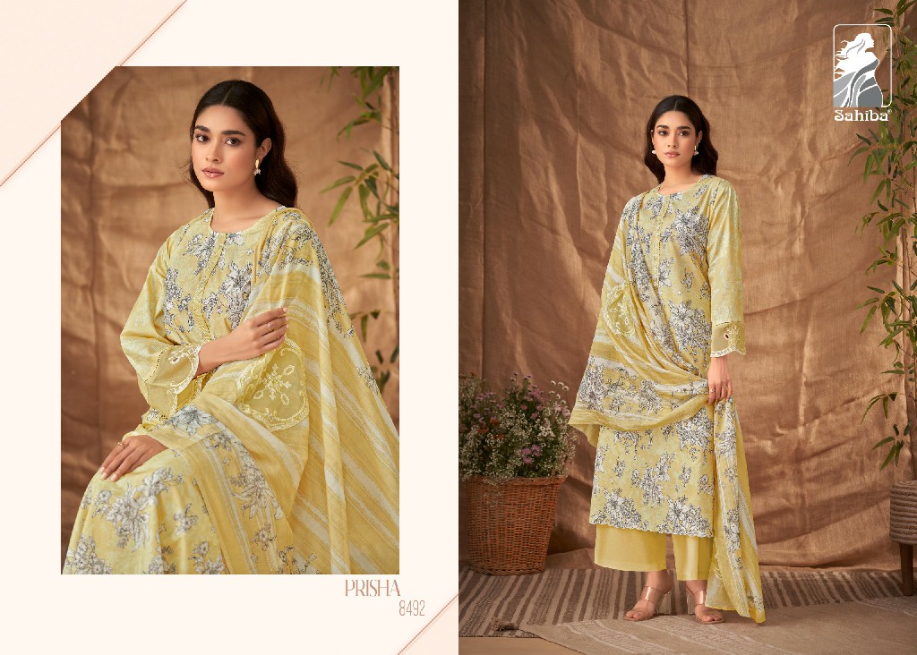 SAHIBA PRESENTS PRISHA EMBELLISHED DESIGN PURE COTTON LAWN PAKISTANI SALWAR SUIT