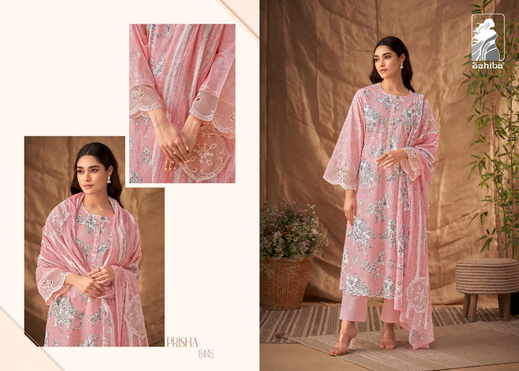 SAHIBA PRESENTS PRISHA EMBELLISHED DESIGN PURE COTTON LAWN PAKISTANI SALWAR SUIT