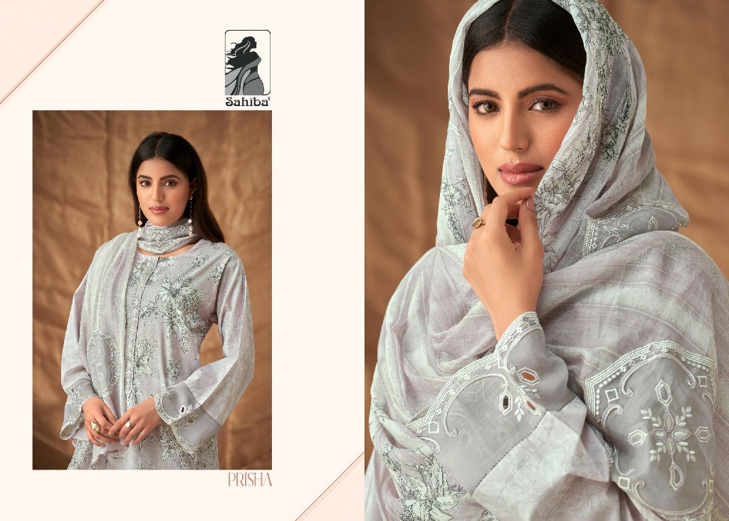 SAHIBA PRESENTS PRISHA EMBELLISHED DESIGN PURE COTTON LAWN PAKISTANI SALWAR SUIT