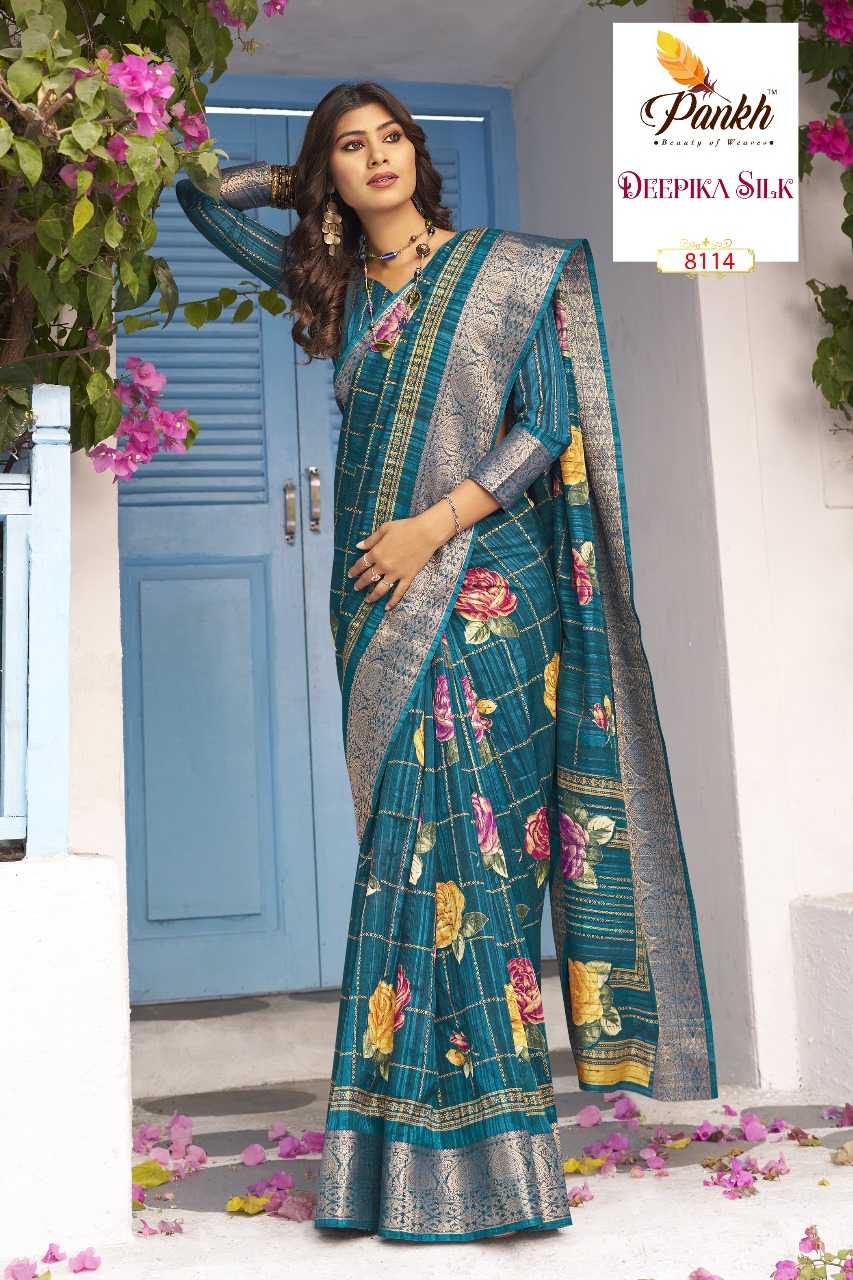 PANKH PRESENTS DEEPIKA SILK HIT DESIGN MUNGA SILK PRINTED SAREE WHOLESALER