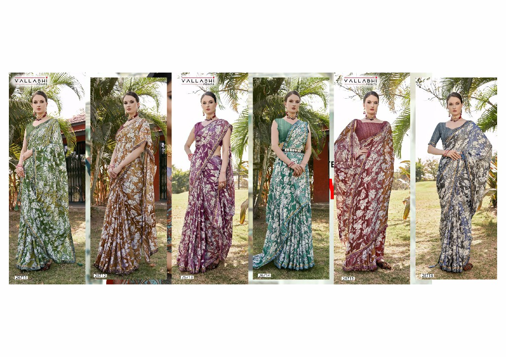 Vallabhi Victorious Wholesale Moss Georgette Indian Sarees