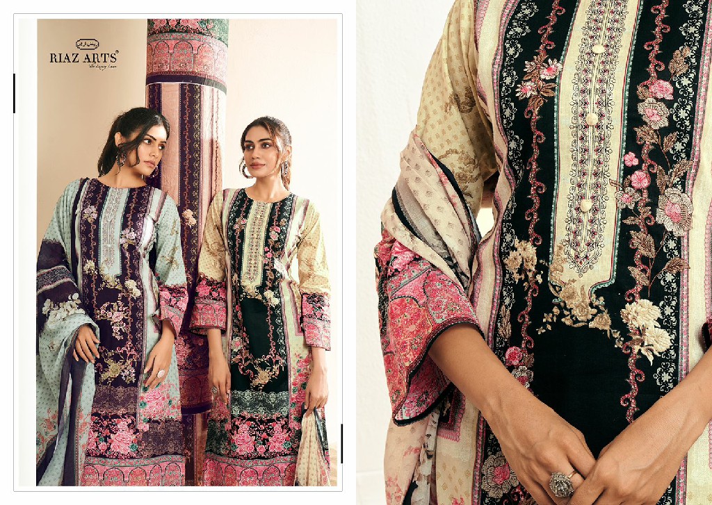 Riaz Arts Benazir Wholesale Pure Karachi With Heavy Pakistani Neck Embroidery Dress Material