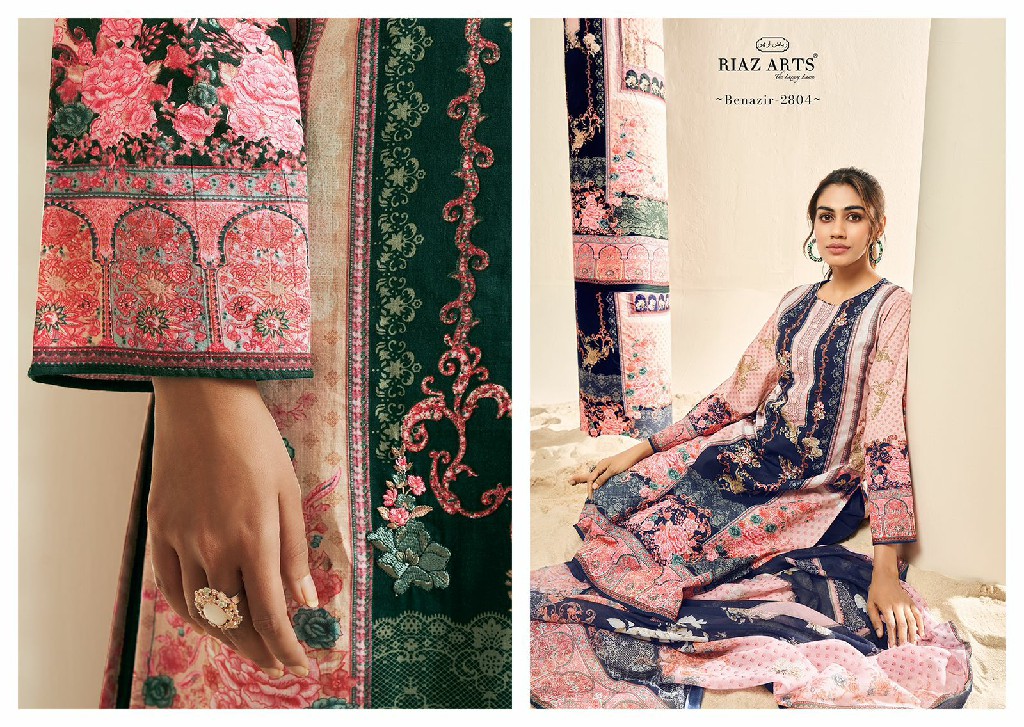 Riaz Arts Benazir Wholesale Pure Karachi With Heavy Pakistani Neck Embroidery Dress Material