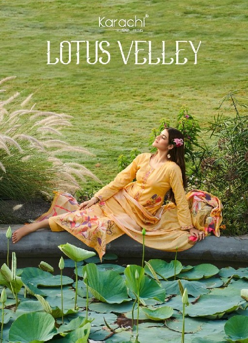 Karachi Lotus Velley Wholesale Pure Lawn Cotton With Work Dress Material