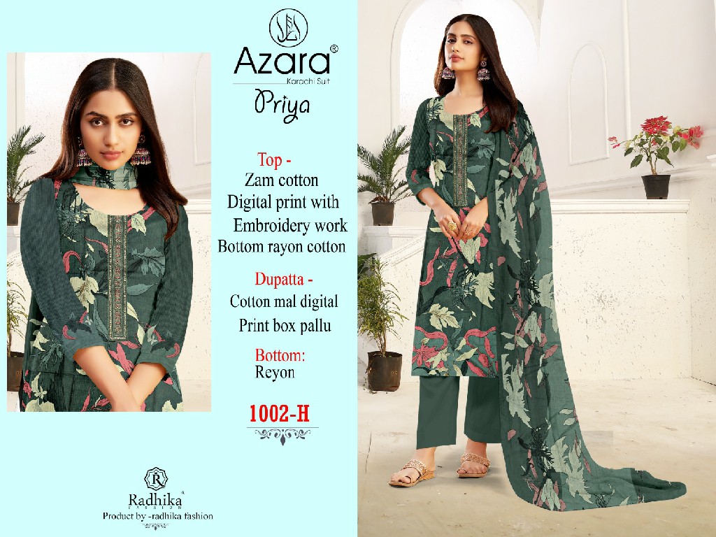 Radhika Azara Priya Wholesale Zam Cotton With Work Dress Material