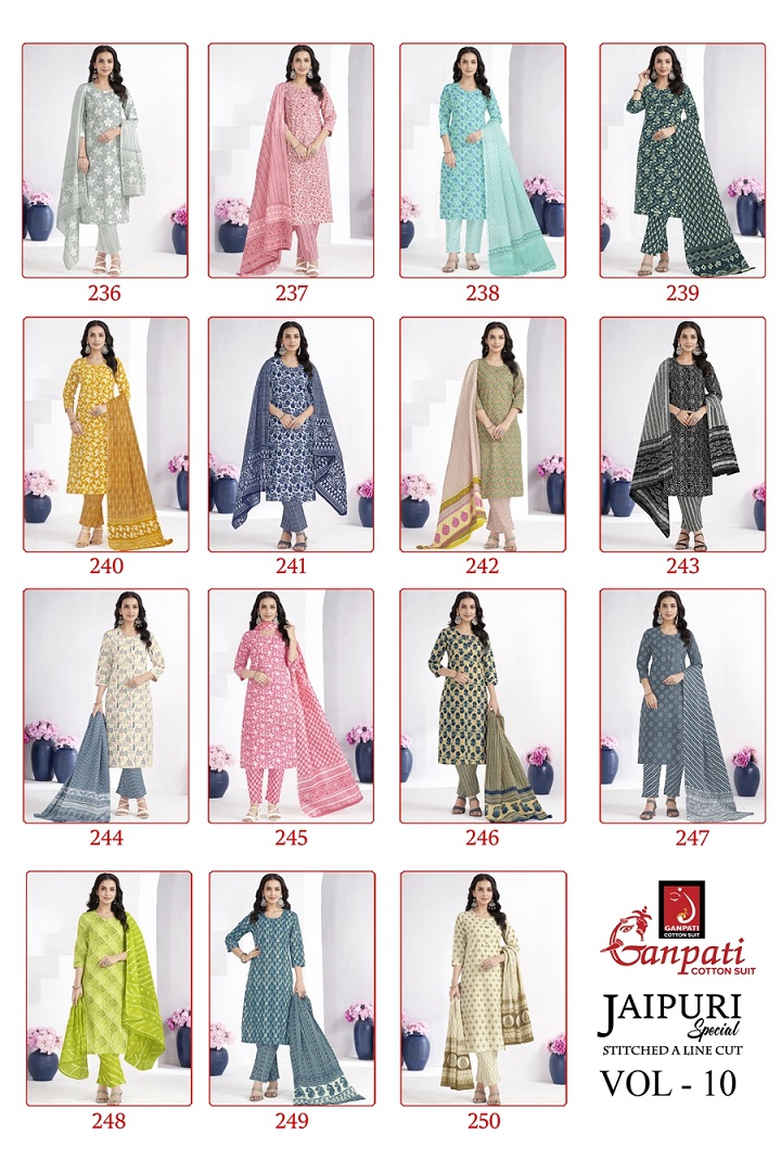Ganpati Jaipuri Special Vol-10 Wholesale Readymade Cotton Suits