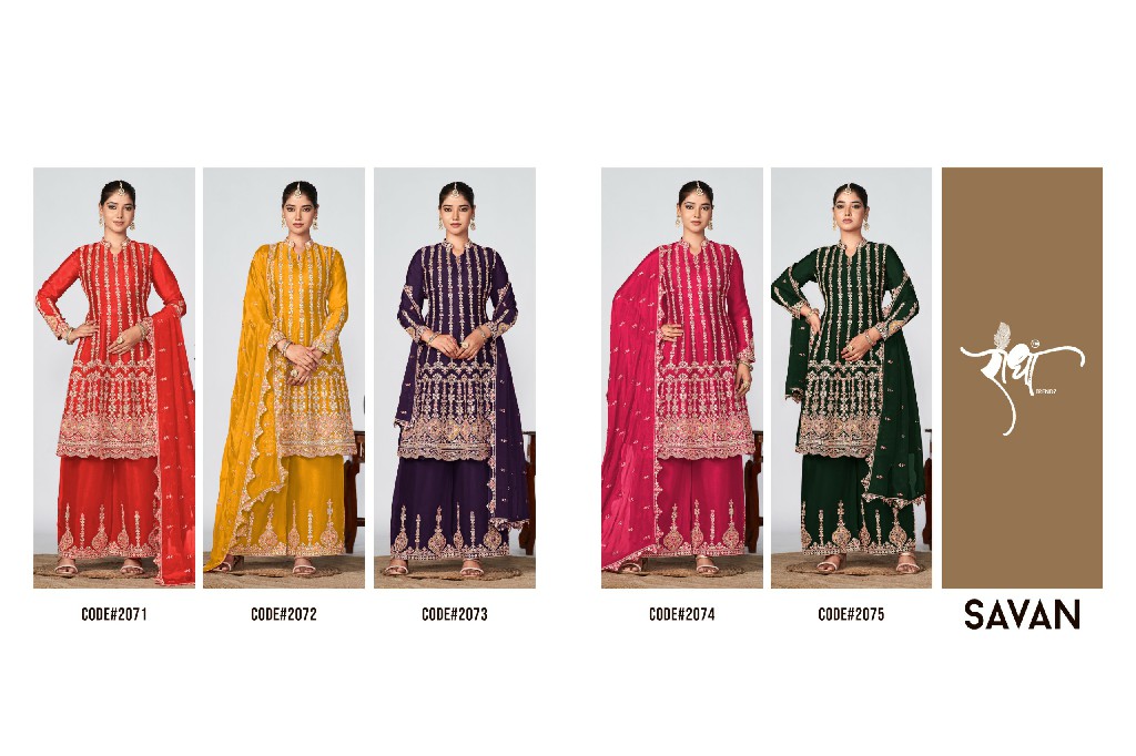 RADHA TRENDZ PRESENTS SAVAN WEDDING PREMIUM CHINON FULL STITCH SALWAR KAMEEZ