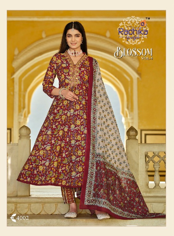 Radhika Blossom Vol-4 Wholesale Cotton Print Embroidery Work 3 Piece Suits