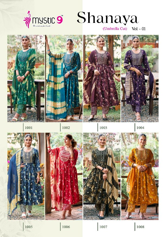 Mystic 9 Shanaya Vol-1 Wholesale Umbrella Cut Kurtis With Pant And Dupatta