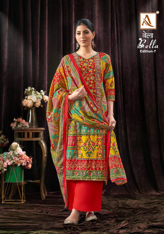 Alok Bella Vol-7 Wholesale Pure Maslin And Mirror Work Dress Material