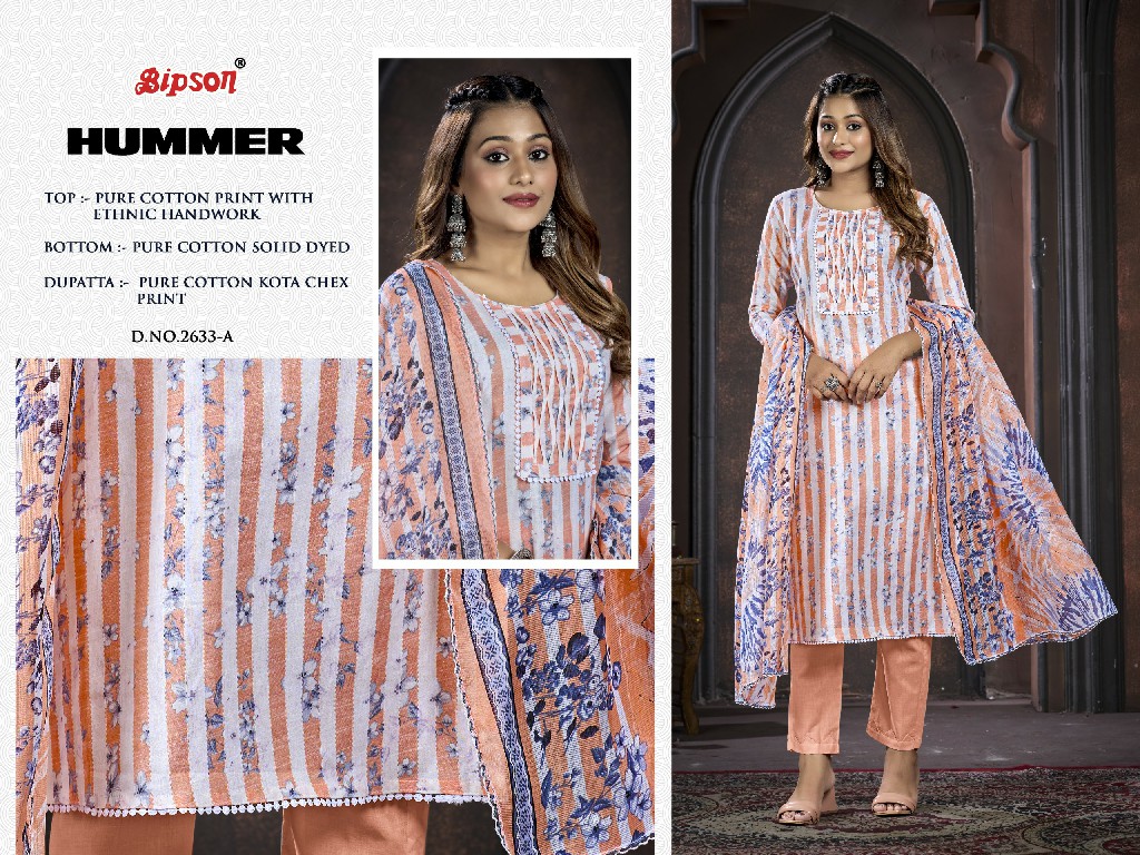 Bipson Hummer 2633 Wholesale Pure Cotton With Ethnic Handwork Dress Material