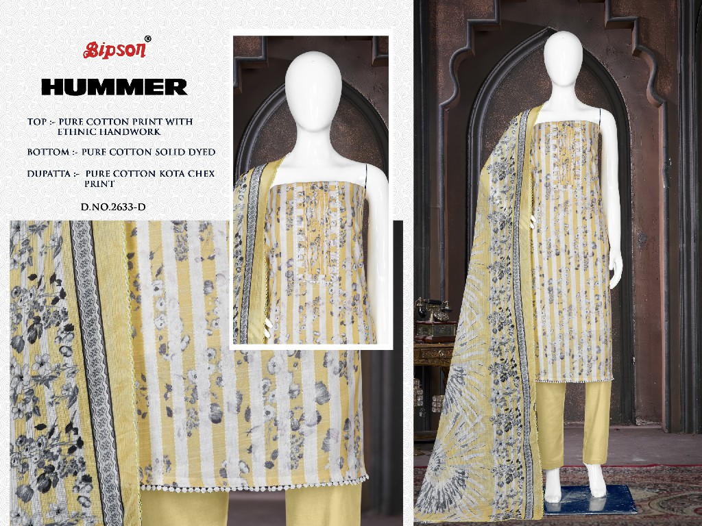 Bipson Hummer 2633 Wholesale Pure Cotton With Ethnic Handwork Dress Material