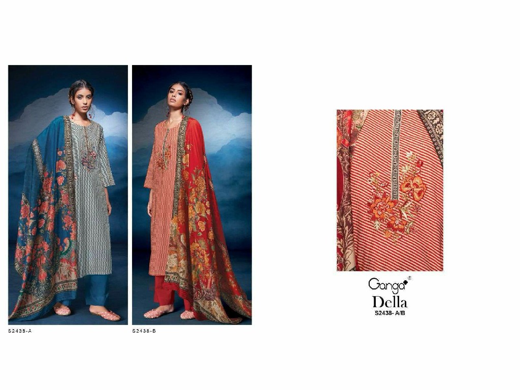 Ganga Della S2438 Wholesale Premium Cotton With Embroidery Salwar Suits