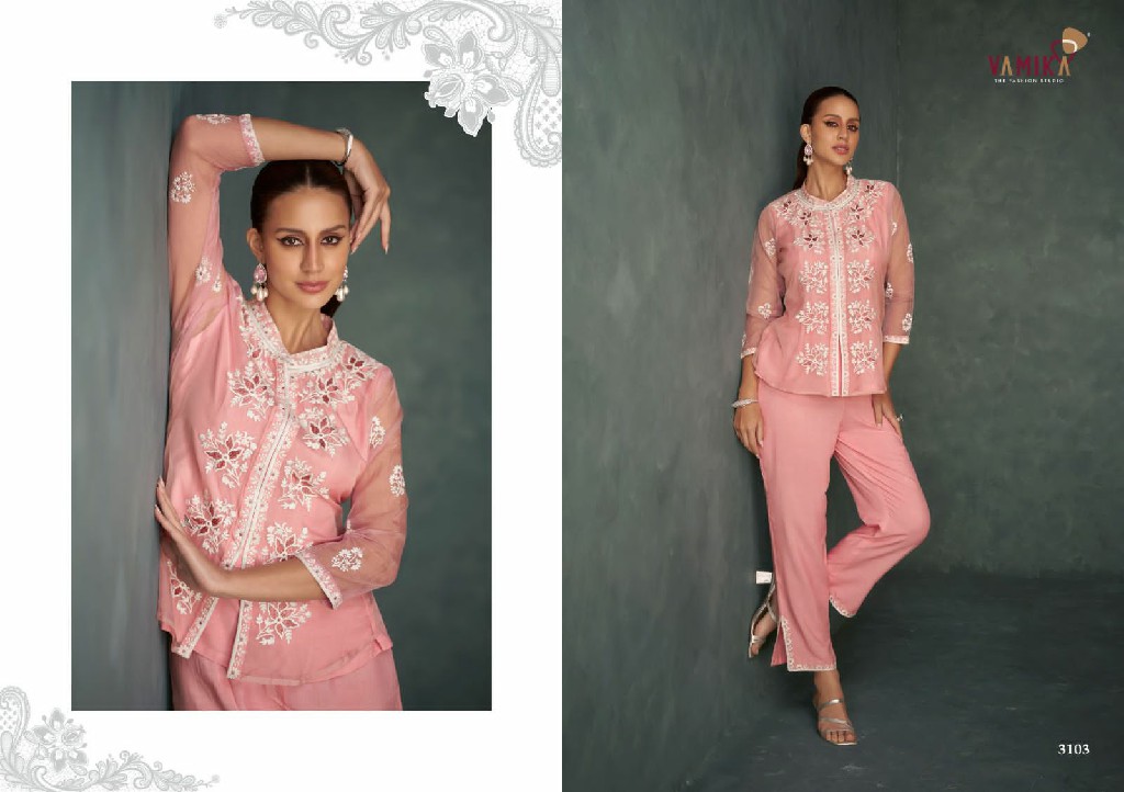 Vamika Rabya Vol-1 Wholesale Organza With White Work Cord-Ord Sets