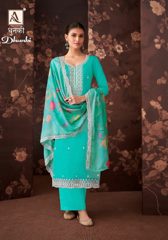 ALOK SUIT DHUNKI OCCASION WEAR ZAM COTTON LUCKHNAWI UNSTITCH SALWAR SUIT