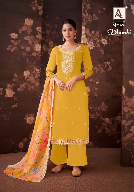 ALOK SUIT DHUNKI OCCASION WEAR ZAM COTTON LUCKHNAWI UNSTITCH SALWAR SUIT