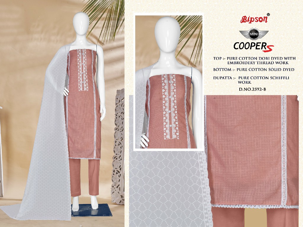 Bipson Mini Copper 2592 Wholesale Pure Cotton With Work Dress Material