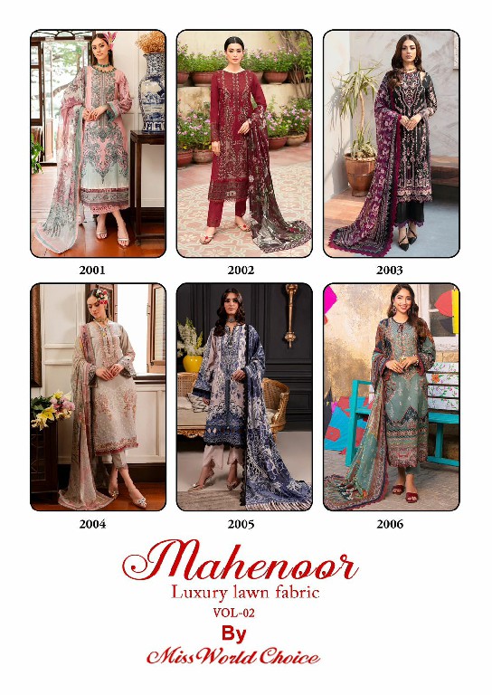 Miss World Mahenoor Vol-2 Wholesale Luxury Lawn Fabric Printed Dress Material