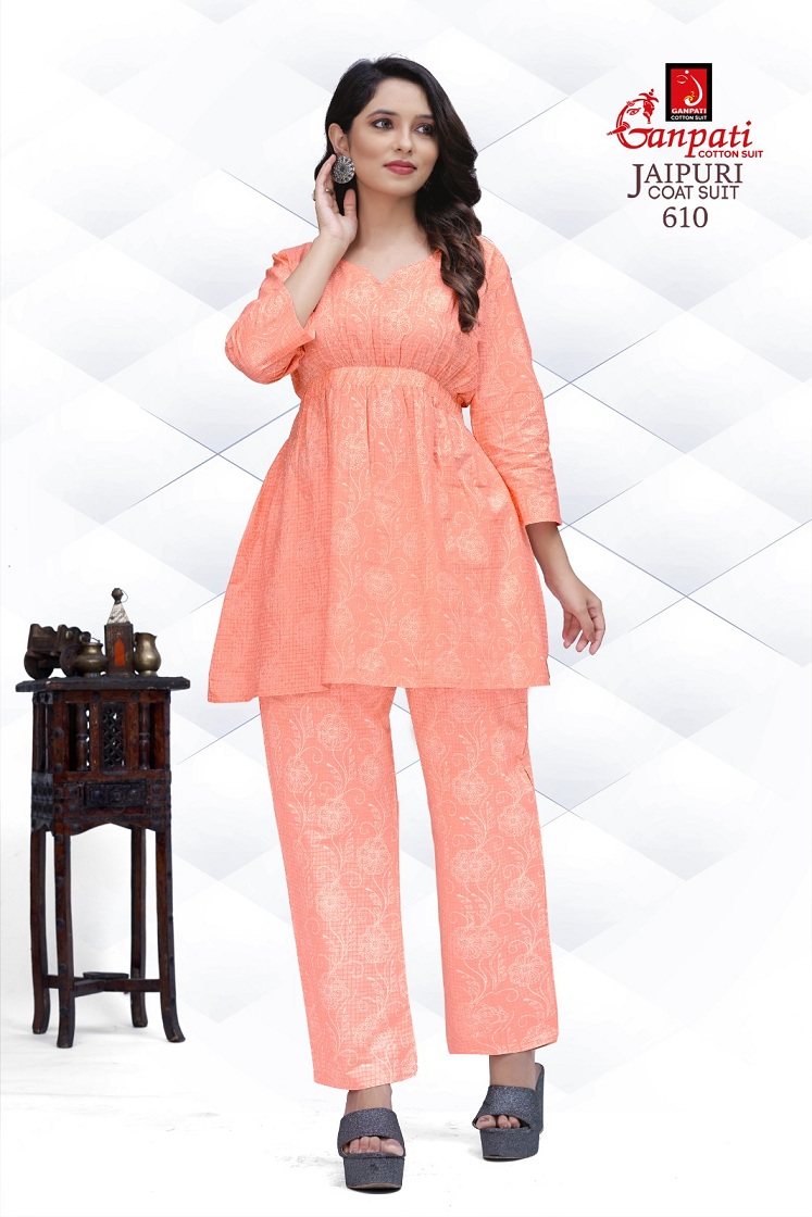 GANPATI COTTON JAIPURI COAT SUIT VOL 6 FANCY CORD SET AMAZING DESIGNS TUNICS WITH PANT