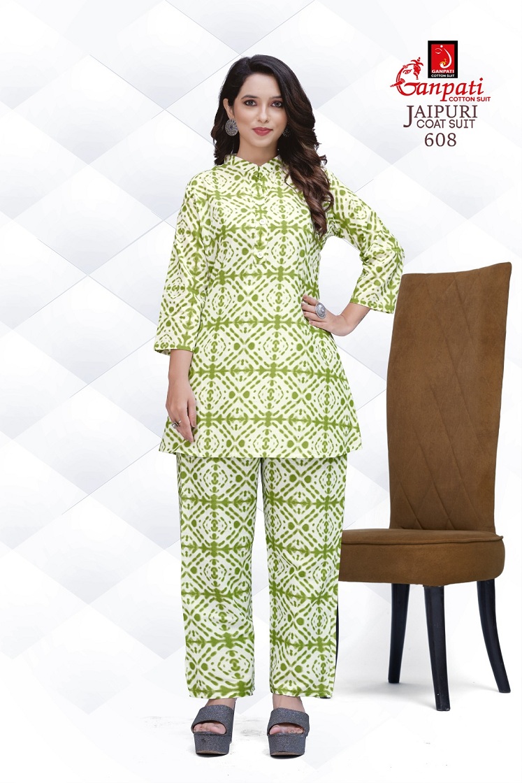 GANPATI COTTON JAIPURI COAT SUIT VOL 6 FANCY CORD SET AMAZING DESIGNS TUNICS WITH PANT