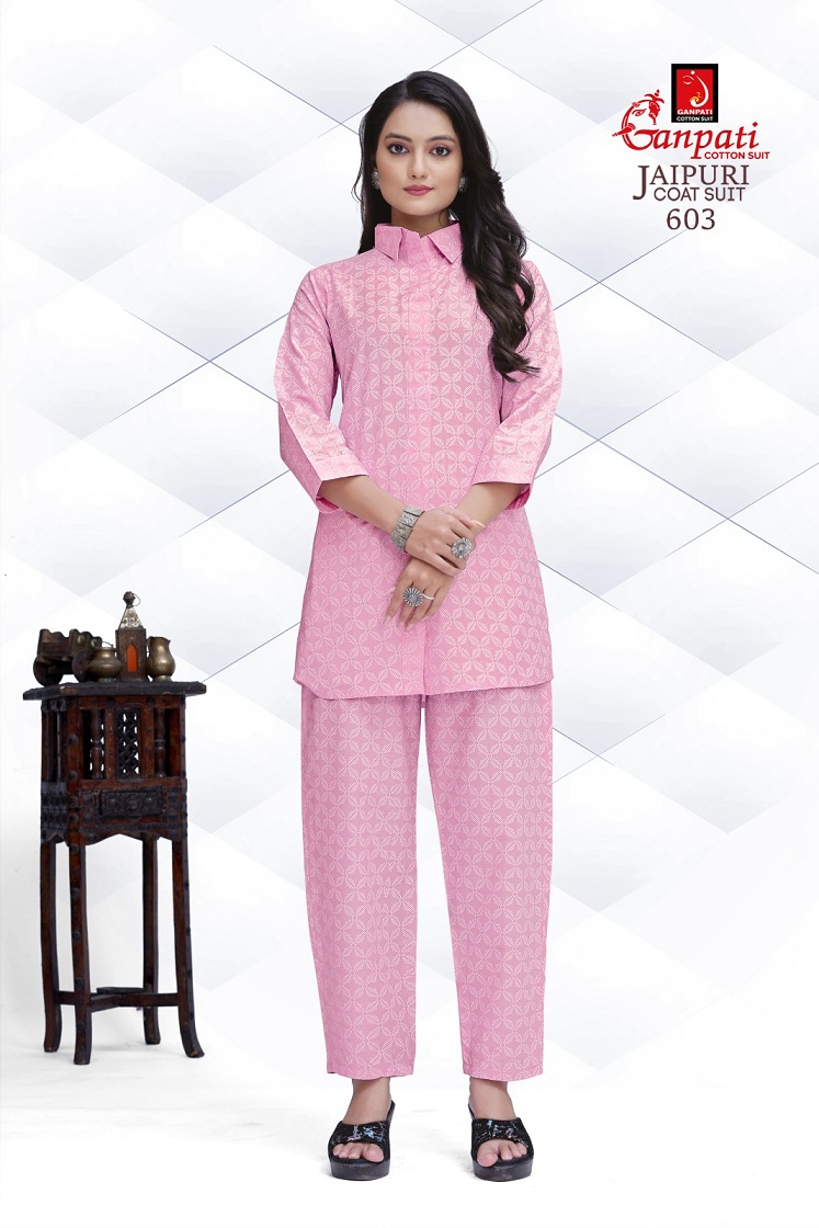 GANPATI COTTON JAIPURI COAT SUIT VOL 6 FANCY CORD SET AMAZING DESIGNS TUNICS WITH PANT