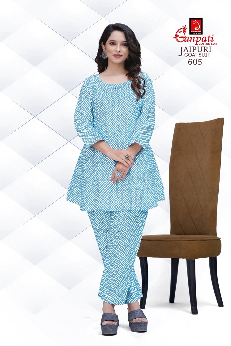 GANPATI COTTON JAIPURI COAT SUIT VOL 6 FANCY CORD SET AMAZING DESIGNS TUNICS WITH PANT