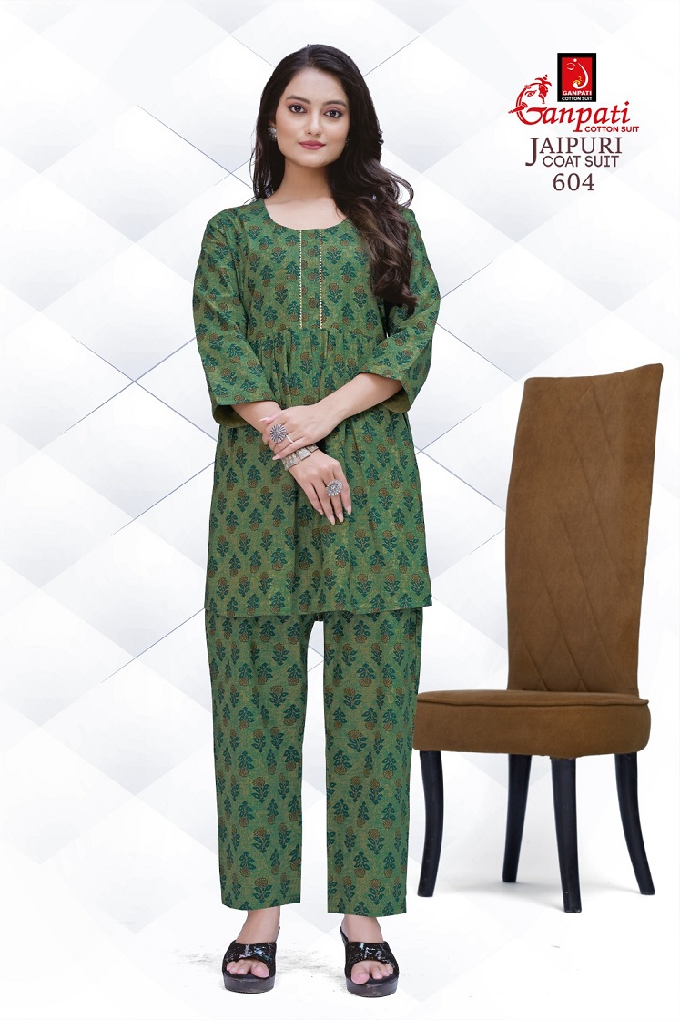 GANPATI COTTON JAIPURI COAT SUIT VOL 6 FANCY CORD SET AMAZING DESIGNS TUNICS WITH PANT