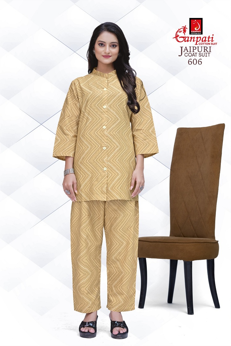 GANPATI COTTON JAIPURI COAT SUIT VOL 6 FANCY CORD SET AMAZING DESIGNS TUNICS WITH PANT