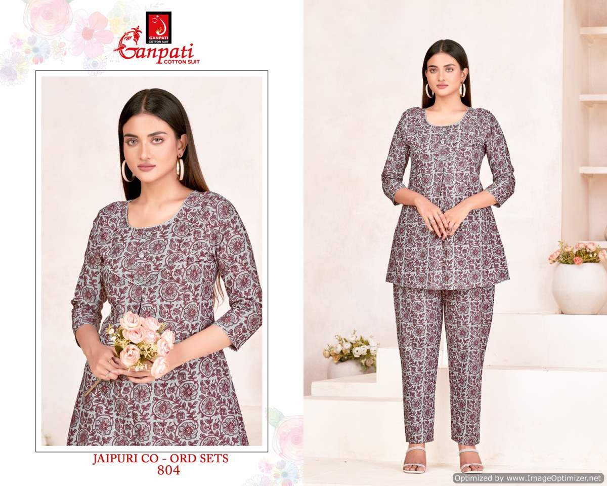 GANPATI COTTON JAIPURI COAT SUIT VOL 8 FANCY CORD SET AMAZING DESIGNS TUNICS WITH PANT