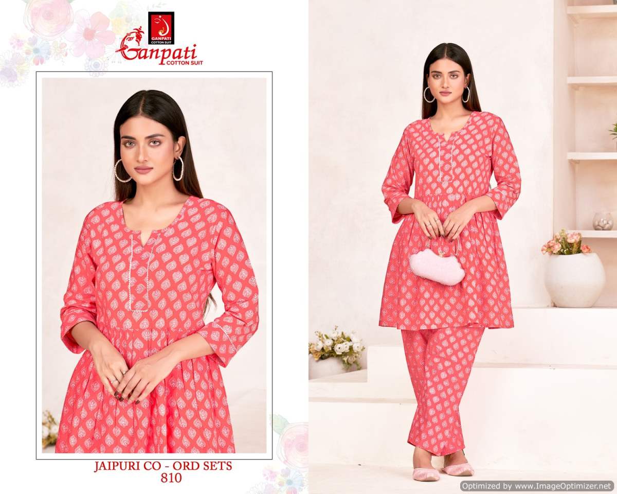 GANPATI COTTON JAIPURI COAT SUIT VOL 8 FANCY CORD SET AMAZING DESIGNS TUNICS WITH PANT