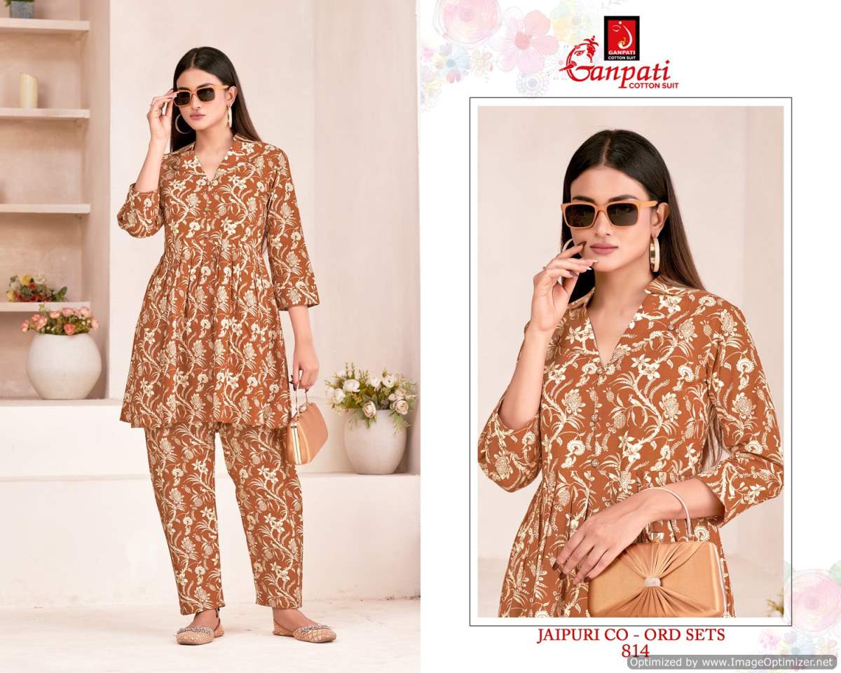 GANPATI COTTON JAIPURI COAT SUIT VOL 8 FANCY CORD SET AMAZING DESIGNS TUNICS WITH PANT